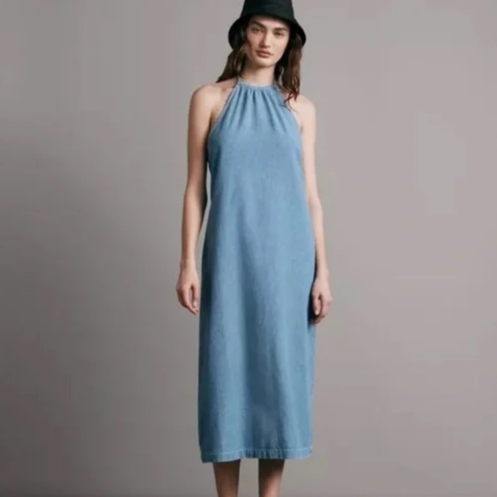 Rag & Bone Zoe Halter Neck Cotton Chambray Maxi Dress